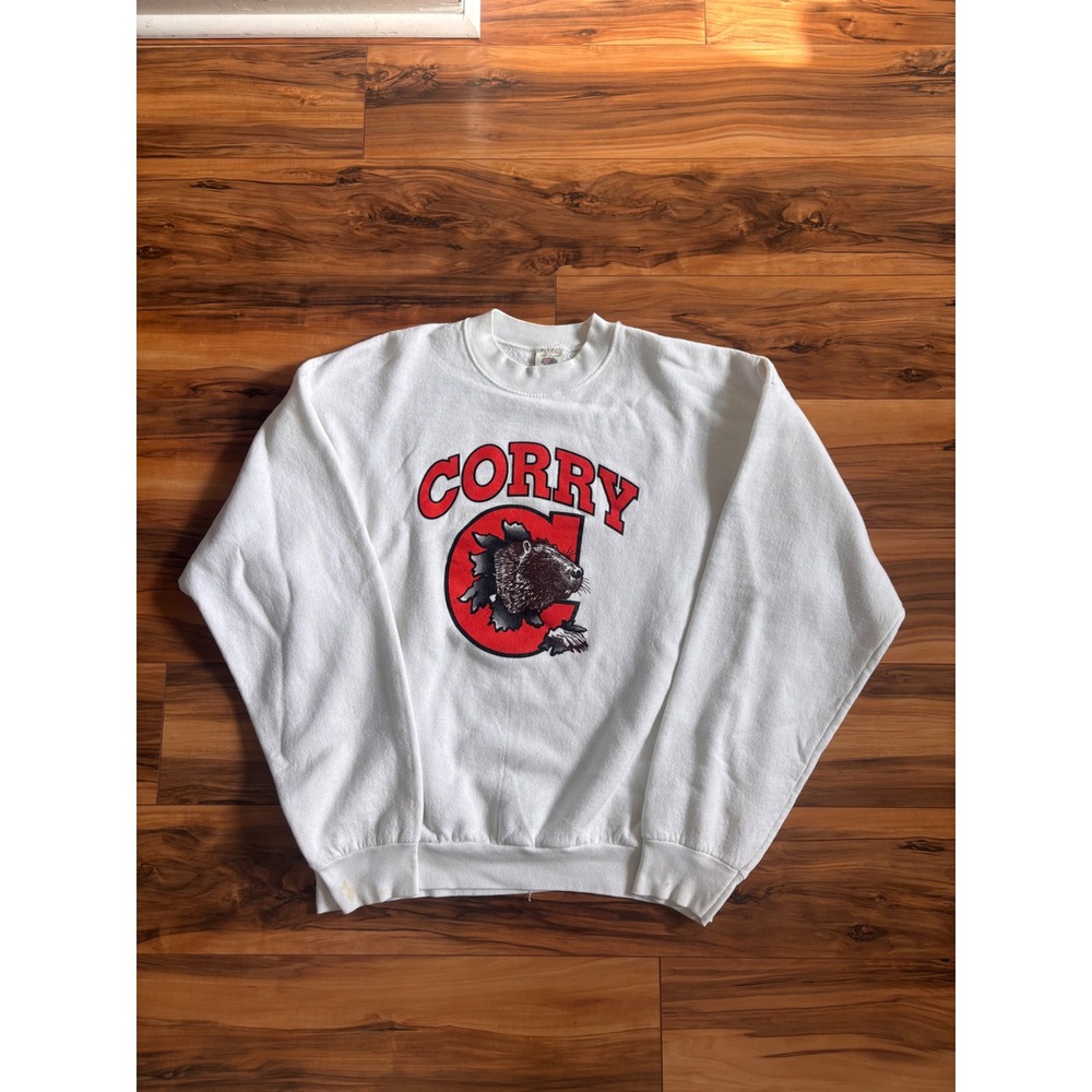 Vintage 1993 Fruit of the Loom Corry Beavers Sweatshirt White XXL 90s Mascot